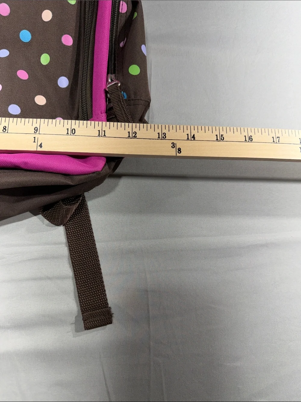 jumping beans Brown Backpack with Bright Pink Trim and Multicolor Dots